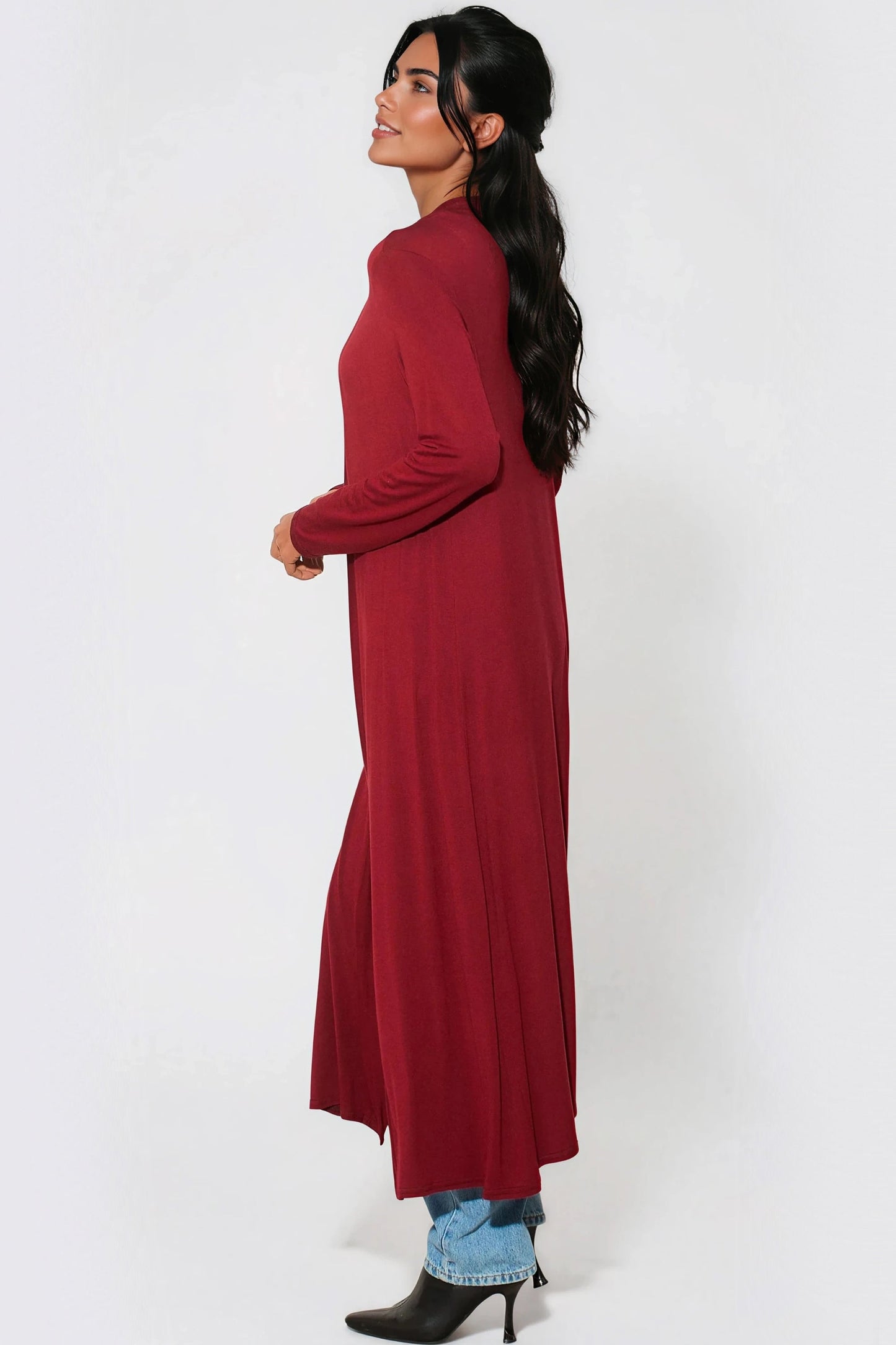 Wine Jersey Longline Cardigan