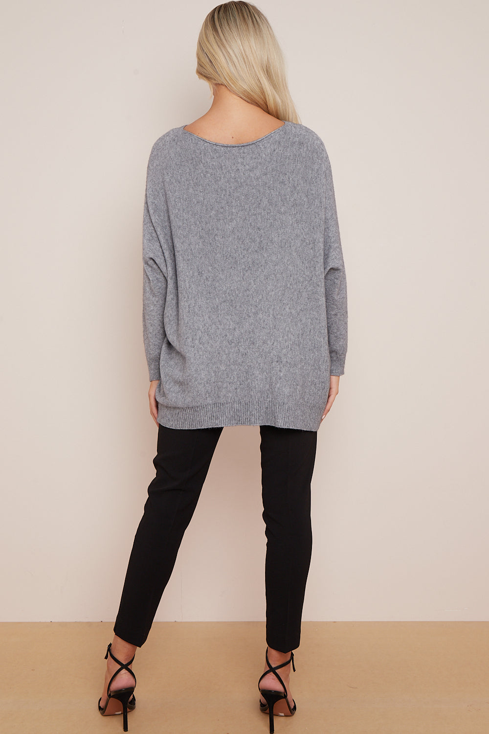 Silver Grey Round Neck Jumper with Pockets