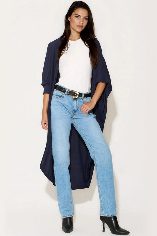 Navy Batwing Sleeve Kimono Cardigan