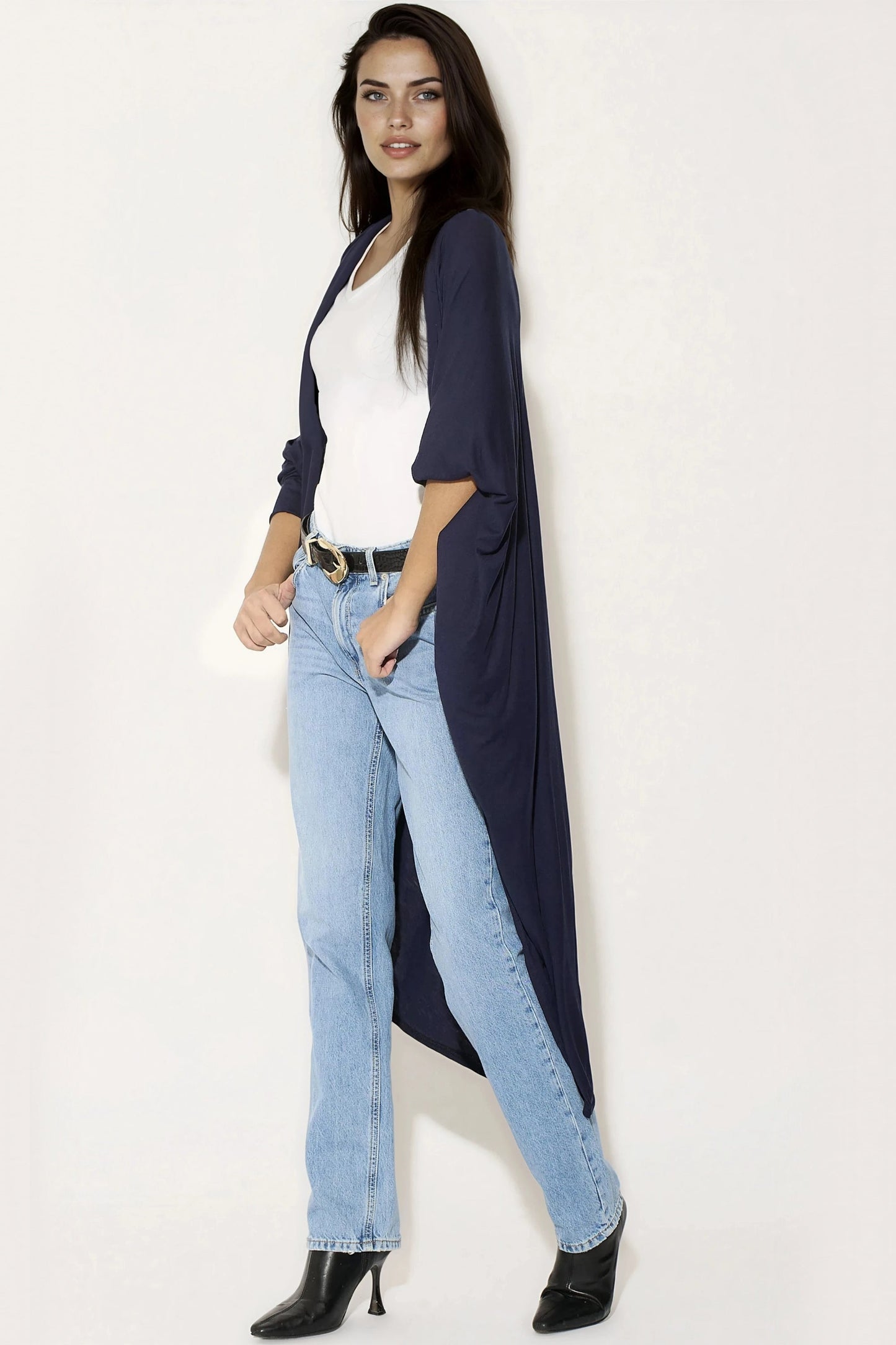 Navy Batwing Sleeve Kimono Cardigan