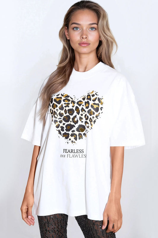White Leopard Heart Oversized T-Shirt