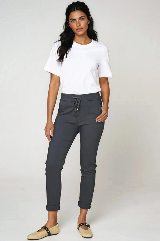 Charcoal Stretch Drawstring Trousers