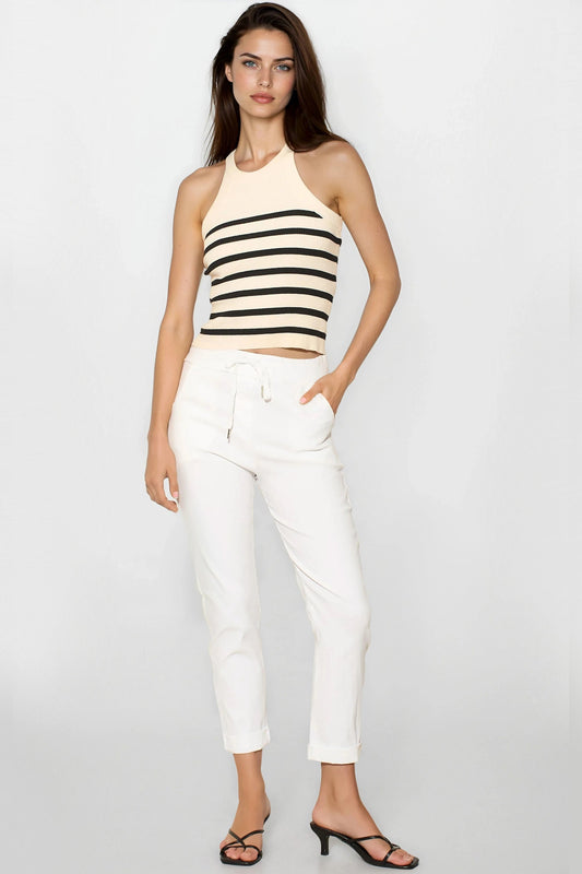 White Stretch Drawstring Trousers