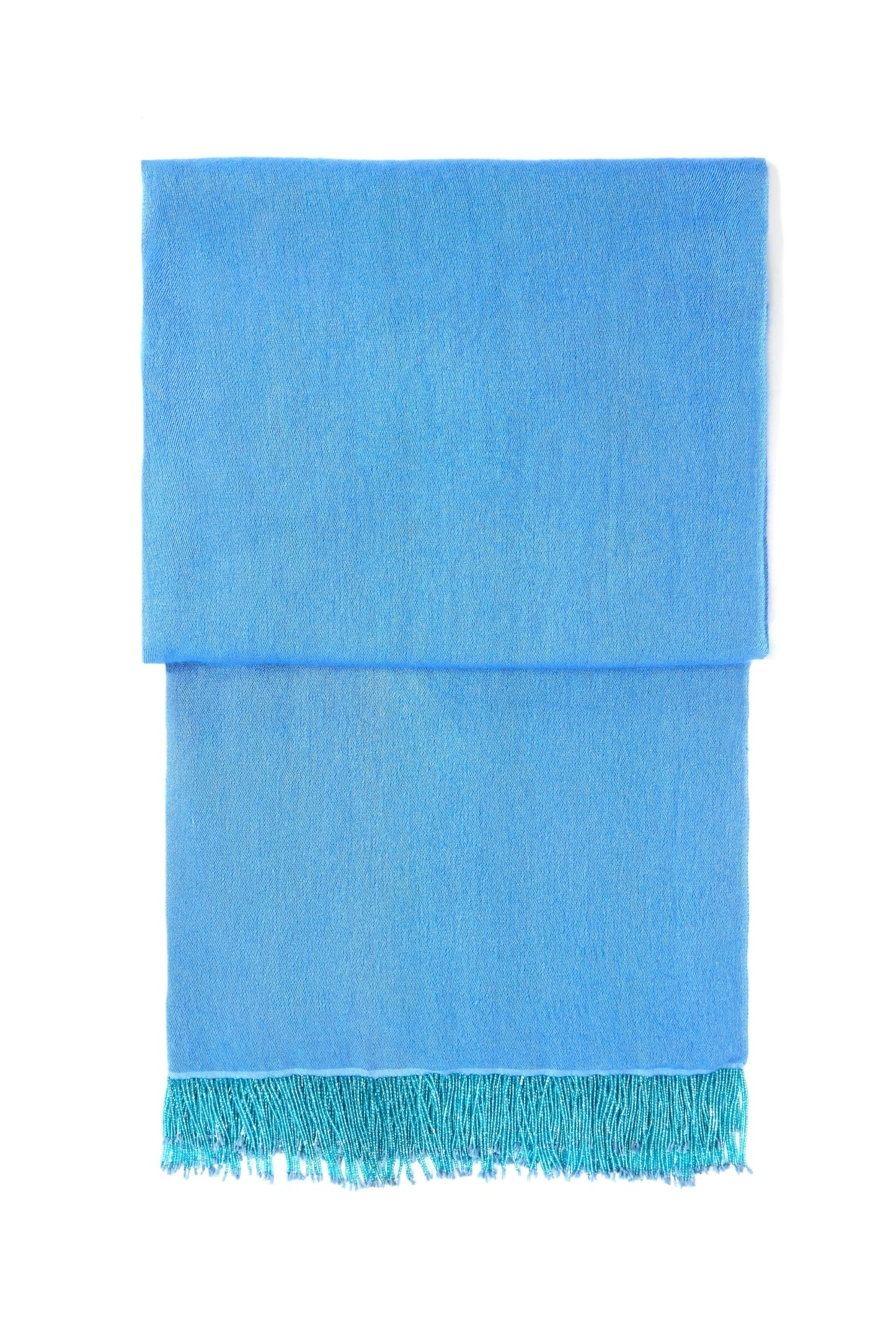 Bright Blue Pashmina Shawl with Beaded Tassels