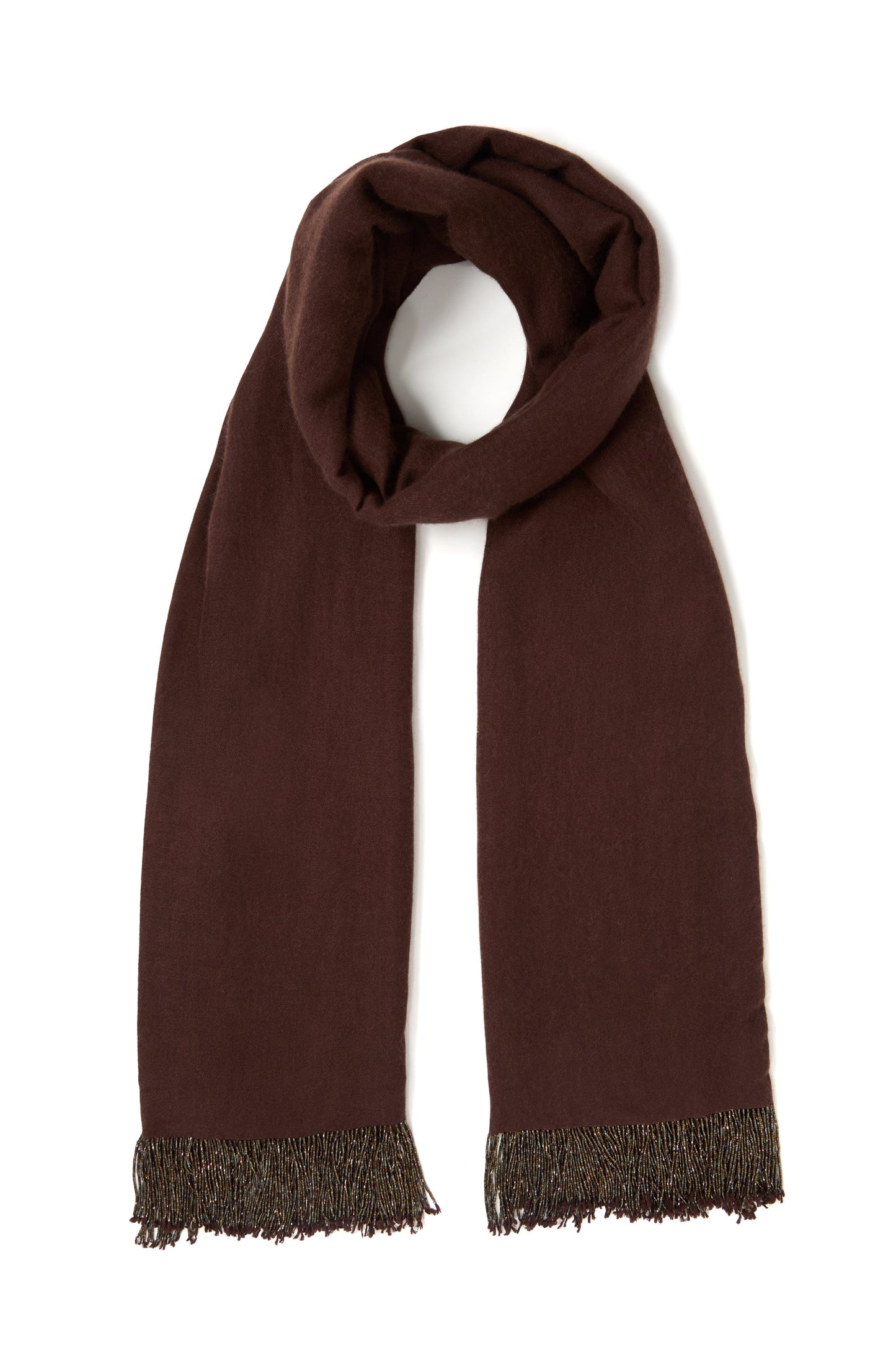 Brown Pashmina Shawl with Beaded Tassels