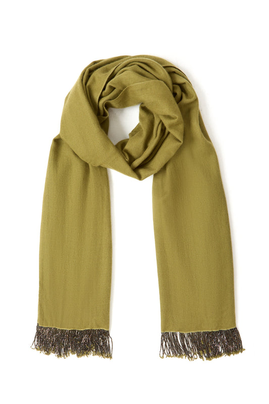 Khaki Pashmina Shawl with Beaded Tassels