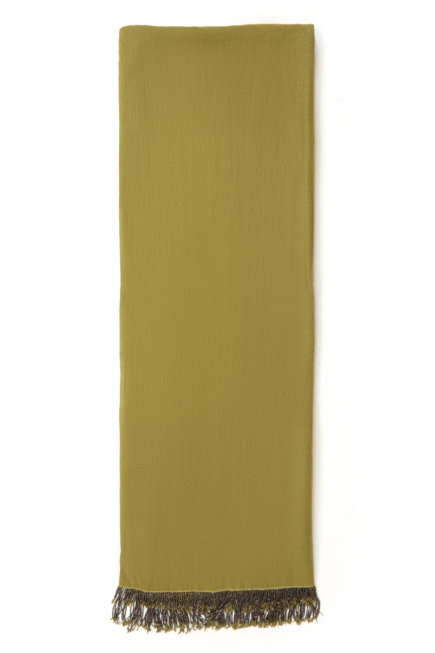 Khaki Pashmina Shawl with Beaded Tassels