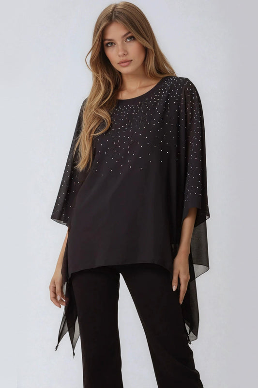 Black Embellished Mesh Top