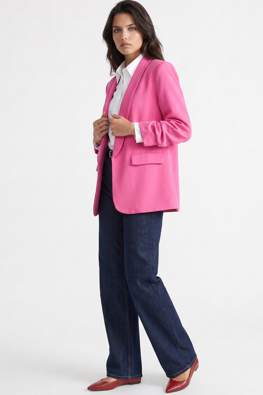Fuchsia Blazer with Ruched Sleeves