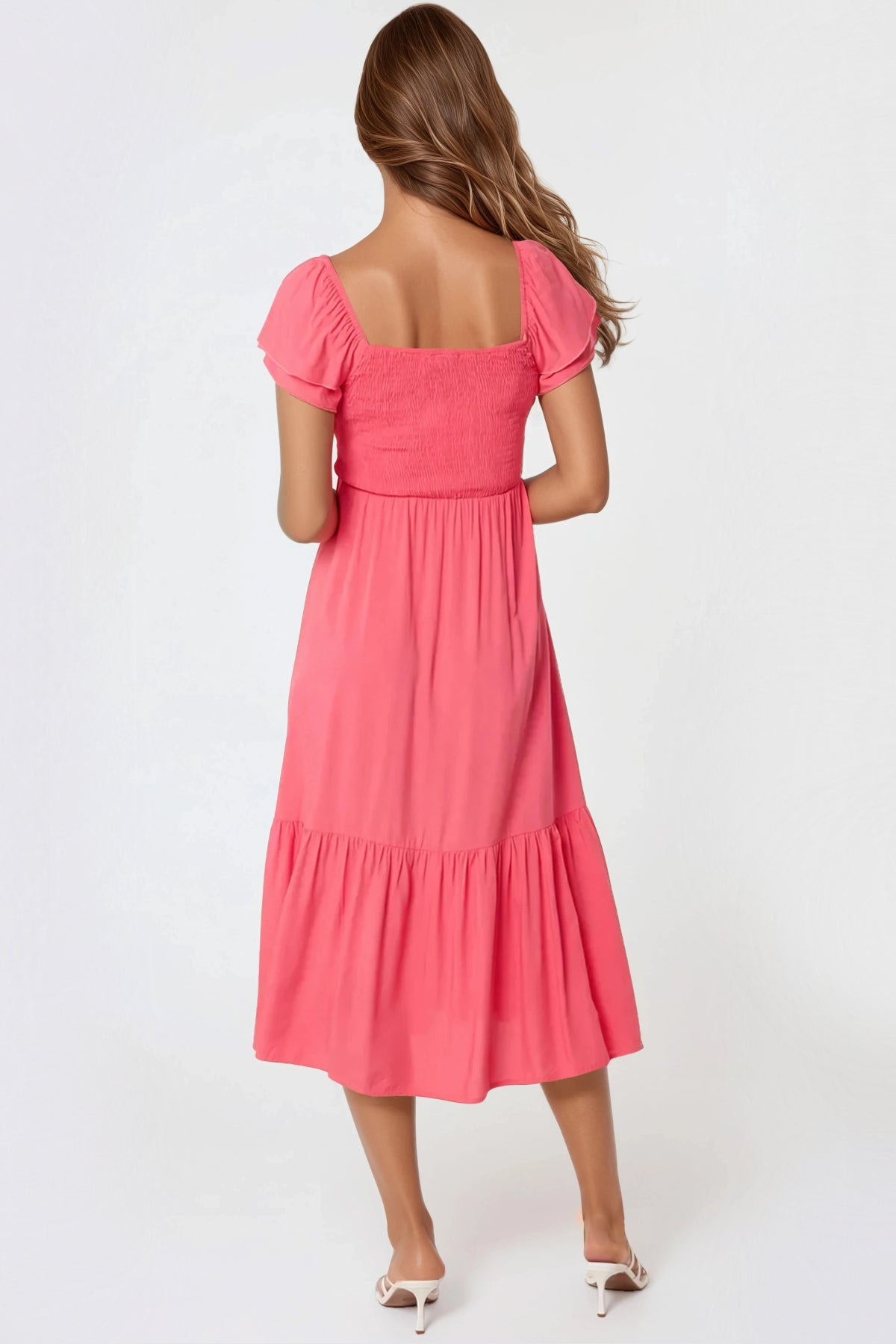 Coral Smock Midi Dress