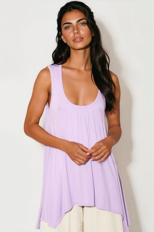 Lilac Sleeveless Top With Asymmetric Hem