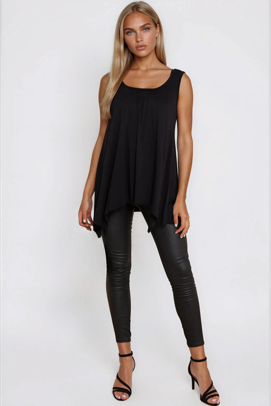 Black Sleeveless Top With Asymmetric Hem