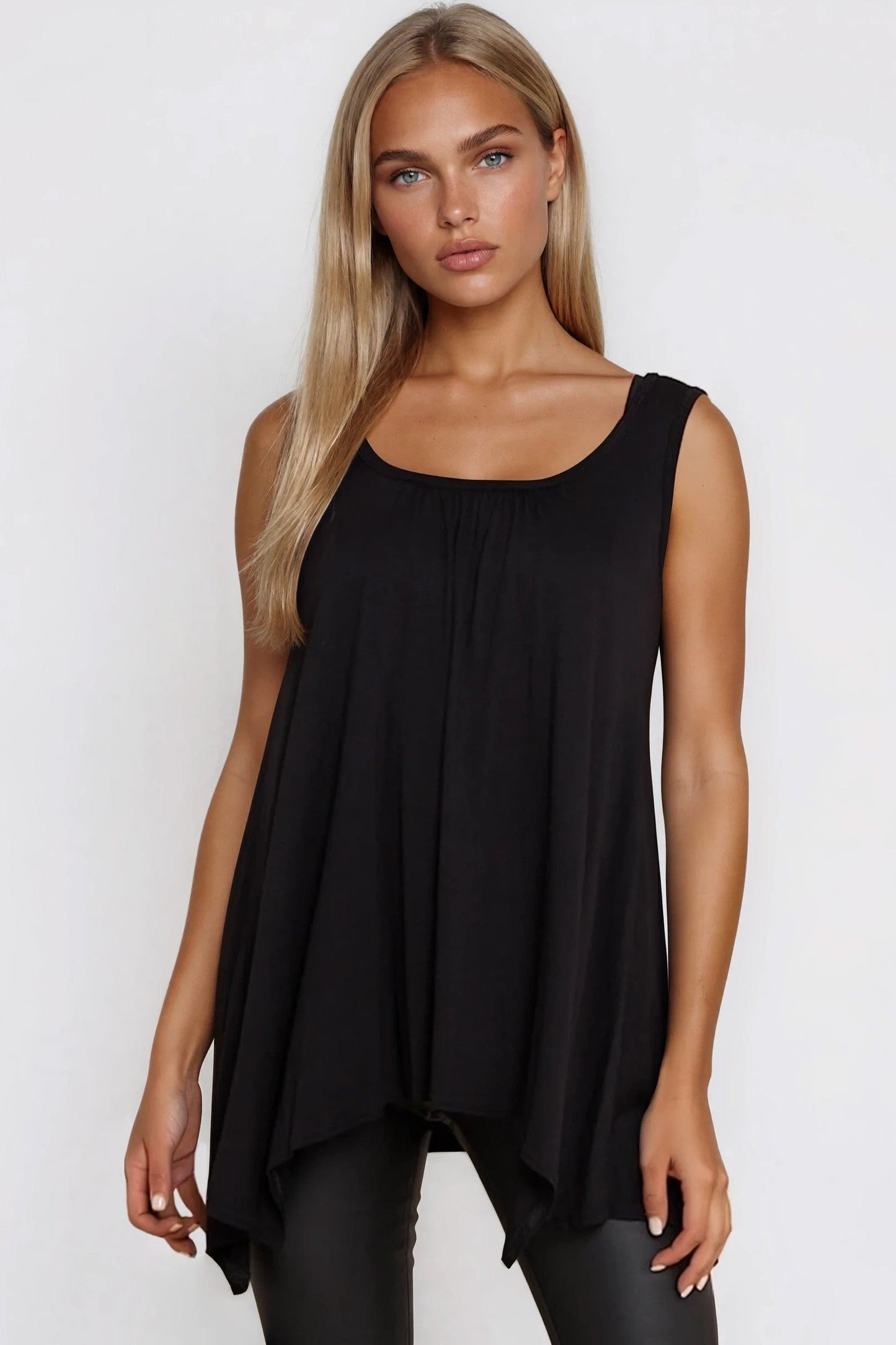 Black Sleeveless Top With Asymmetric Hem