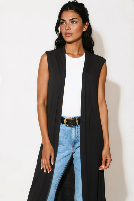 Black Sleeveless Longline Maxi Cardigan