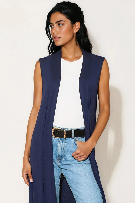 Navy Sleeveless Longline Maxi Cardigan