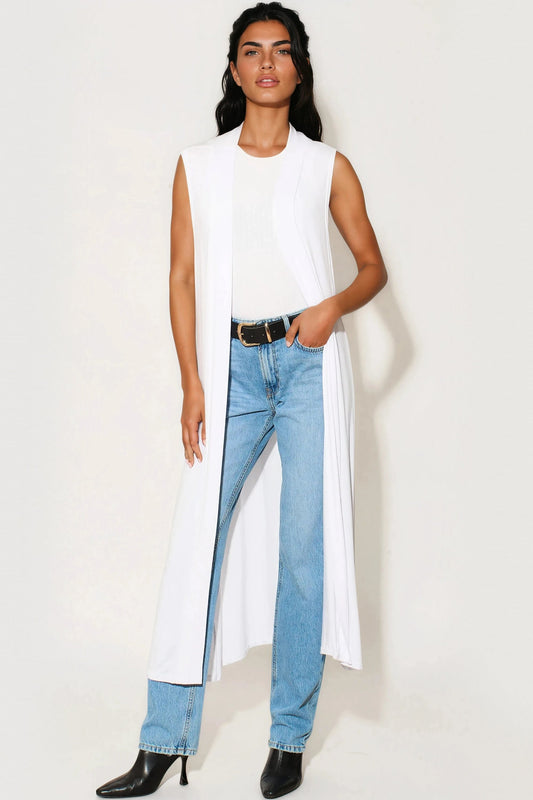 White Sleeveless Longline Maxi Cardigan