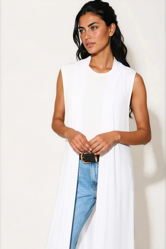 White Sleeveless Longline Maxi Cardigan