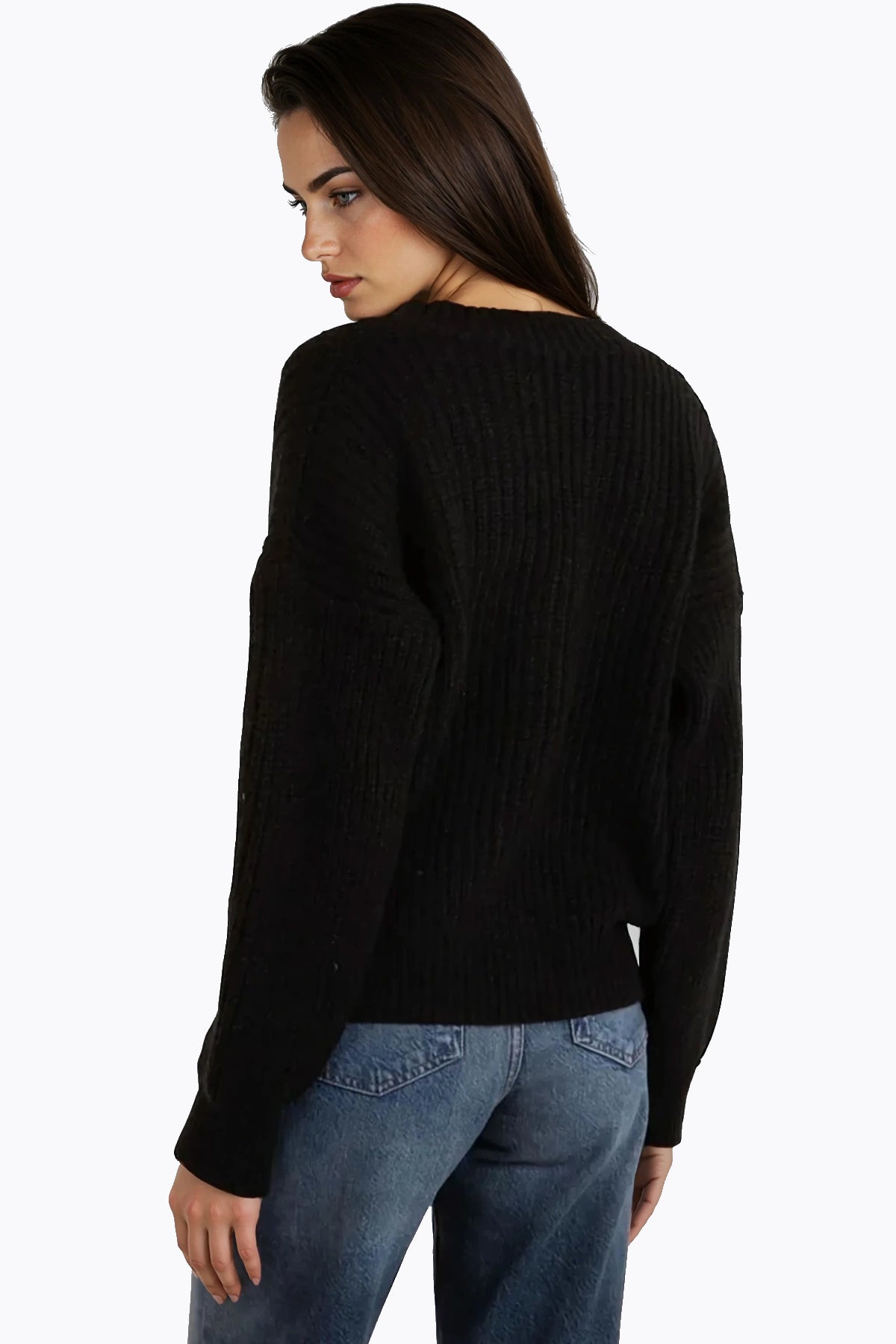 Black V-Neck Knit Cardigan