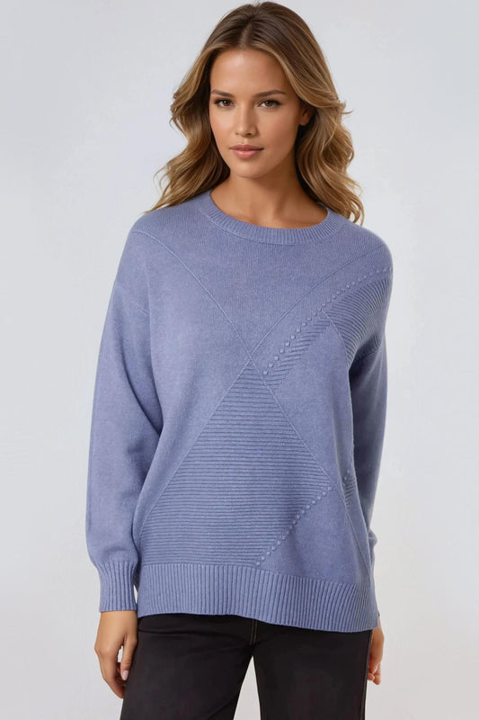 Denim Blue Geometric Knitted Jumper