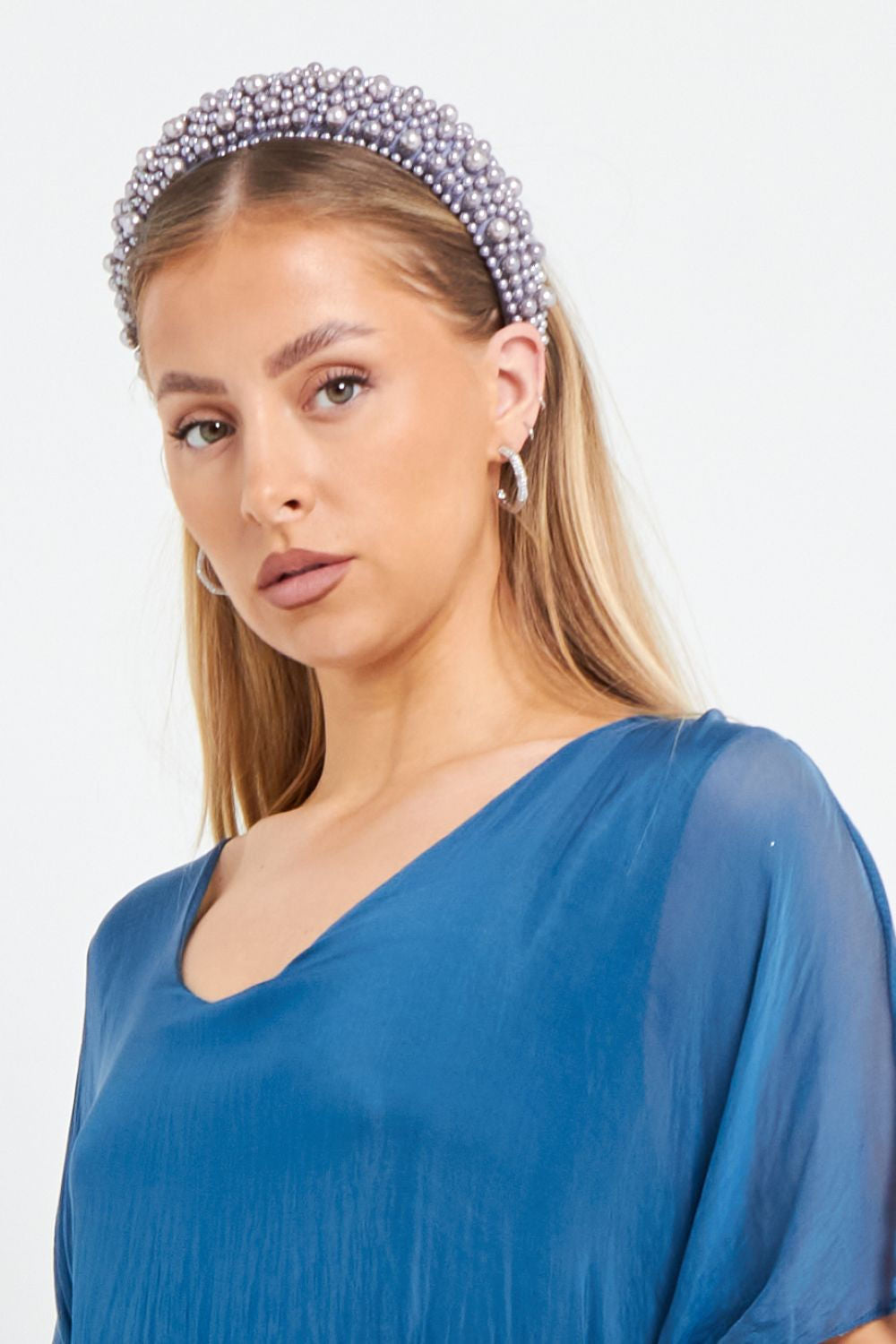 Silver Blue Statement Pearl Headband