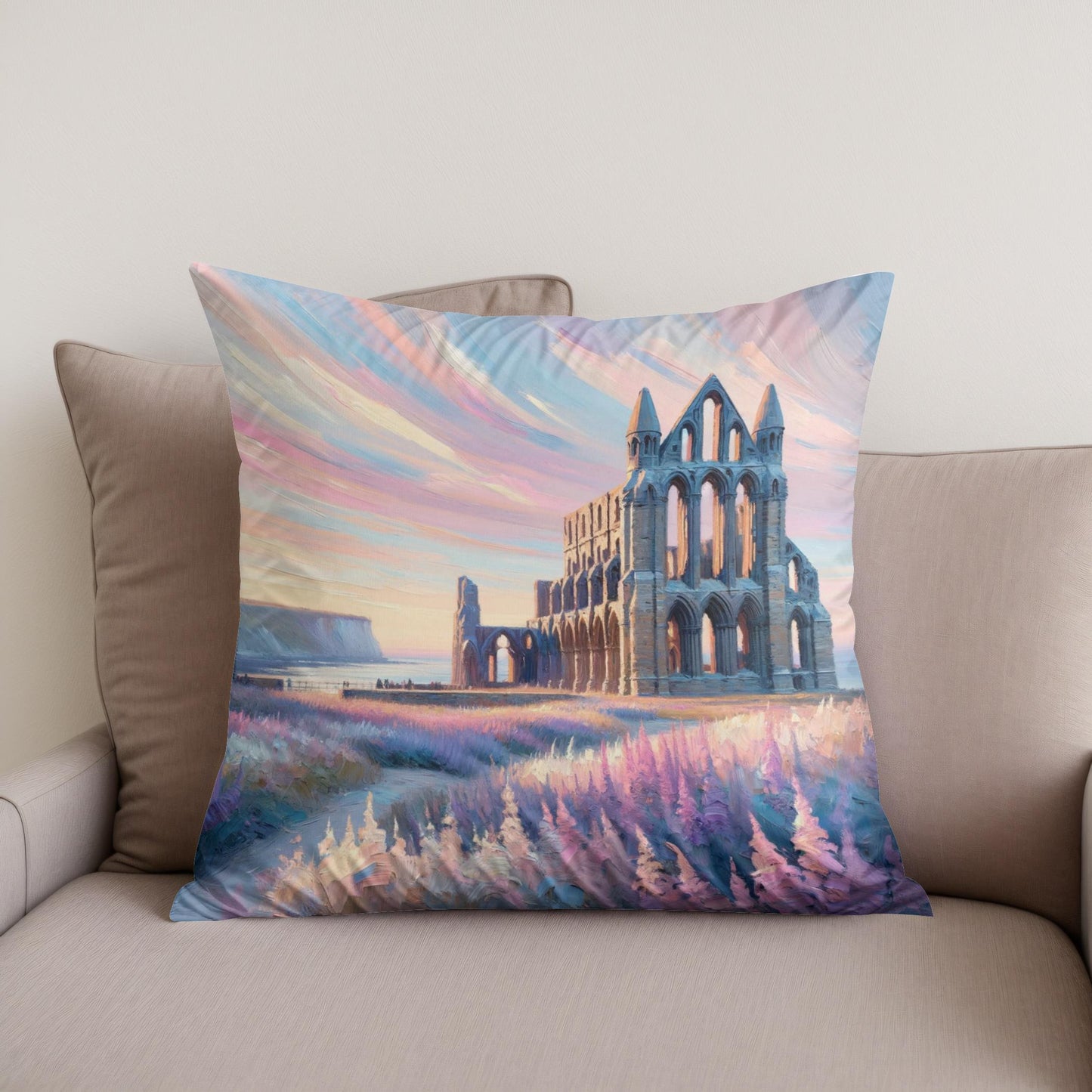 Whitby Abbey Sunrise Cotton Cushion