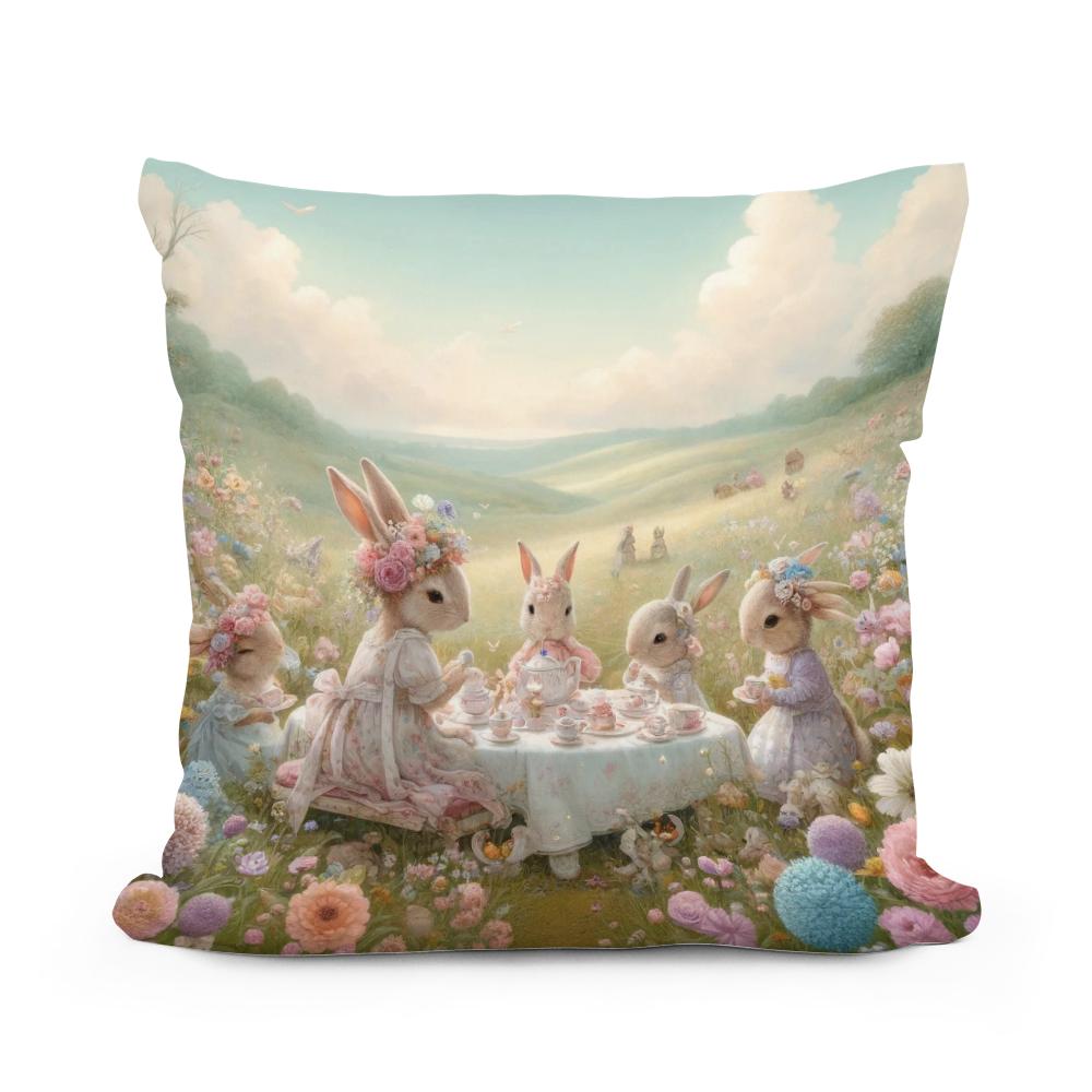 Rabbits' Tea Party Cotton Cushion