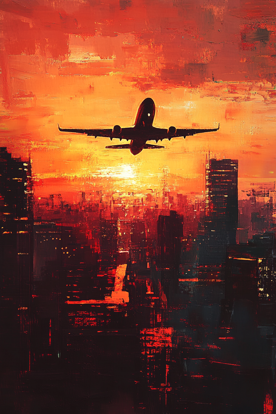 Airplane Sunrise Silhouette Canvas