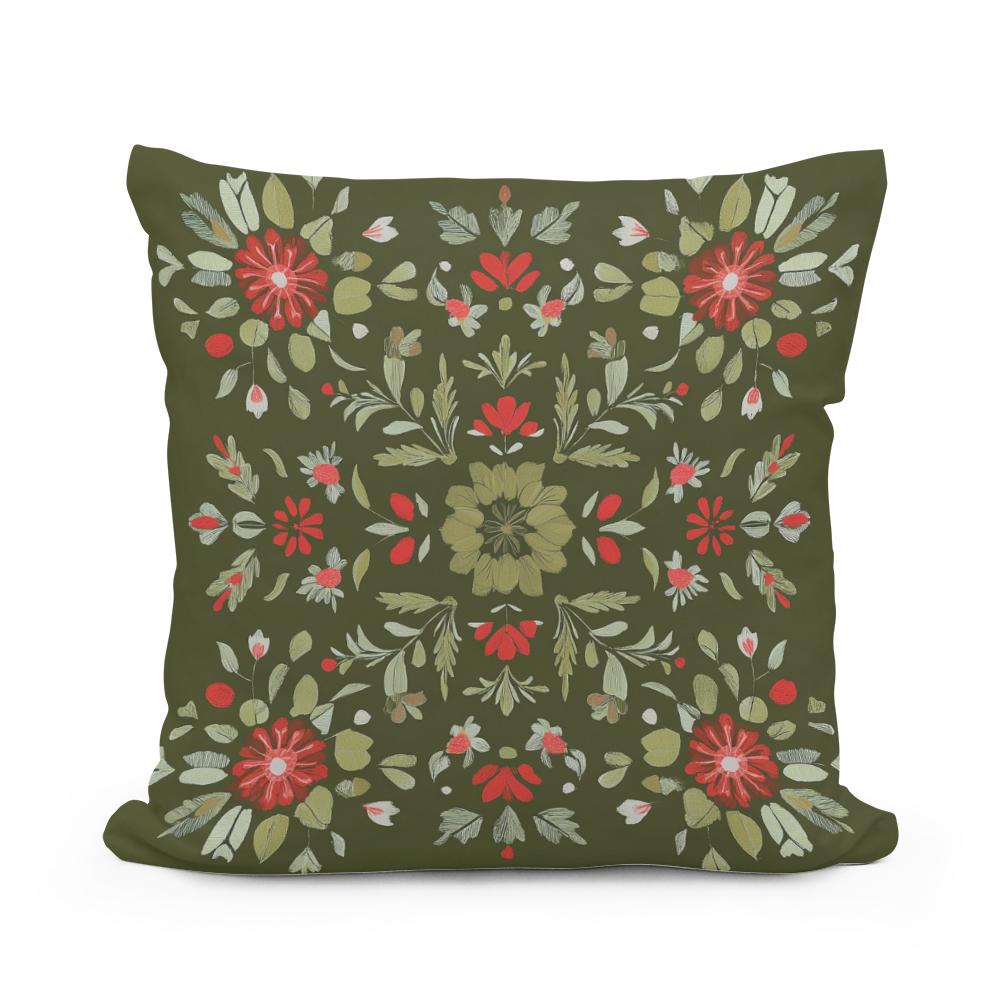 Olive Blossom Cotton Cushion