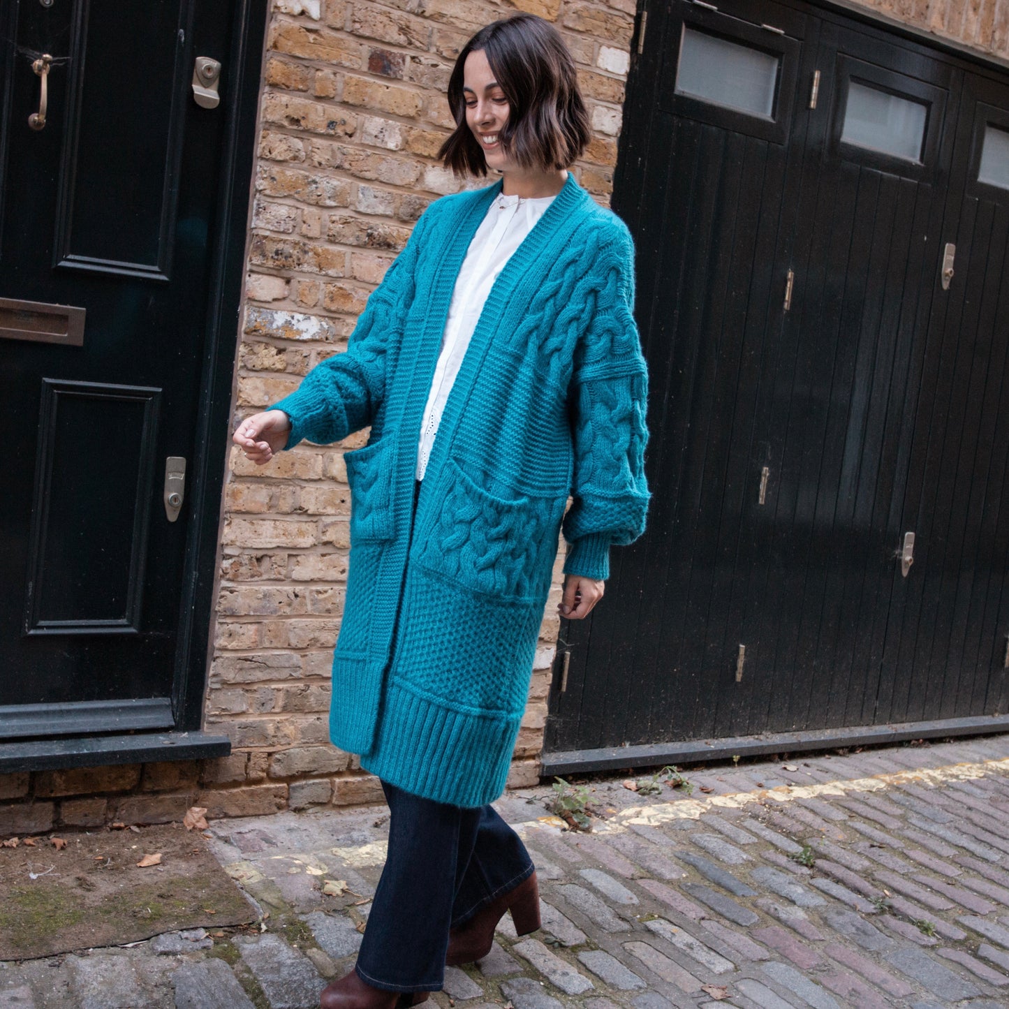 Alex Chunky Oversized Balloon Sleeve Cable Maxi Cardigan - Teal