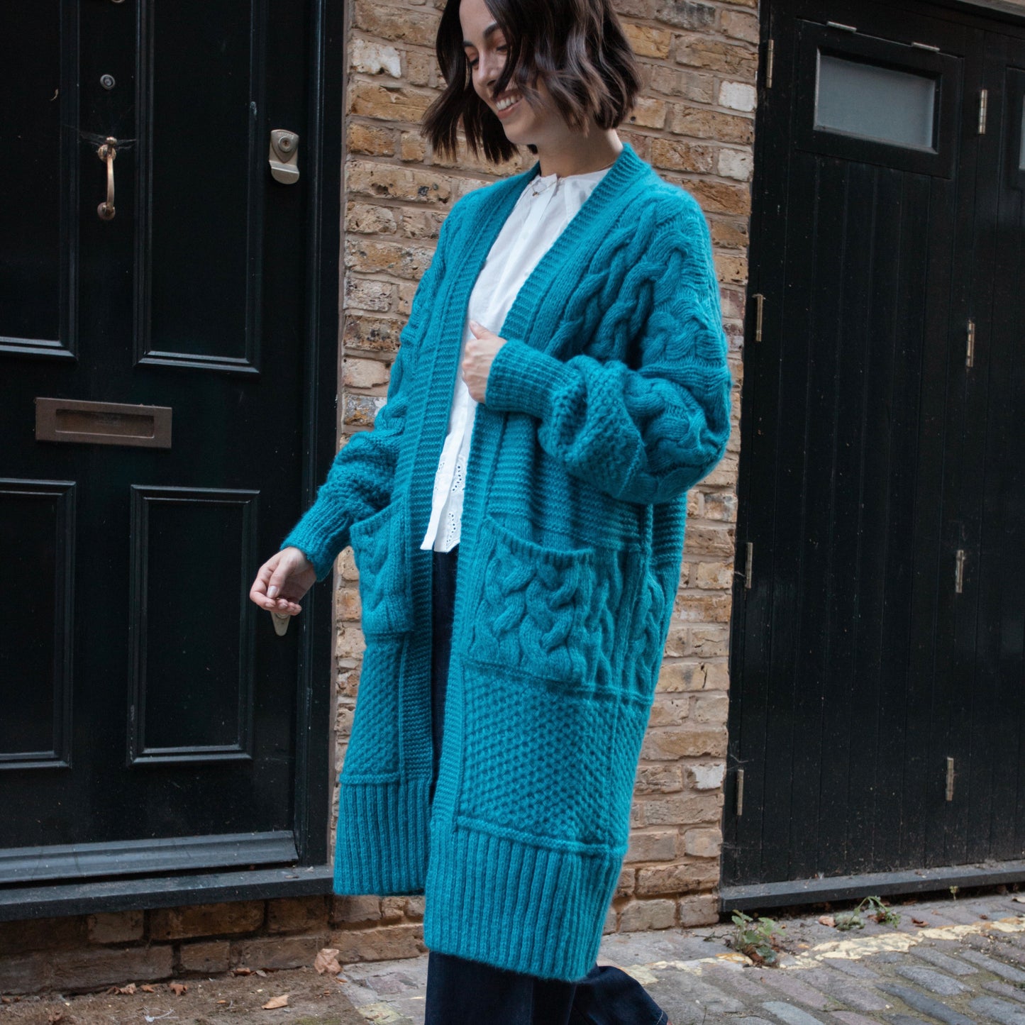 Alex Chunky Oversized Balloon Sleeve Cable Maxi Cardigan - Teal
