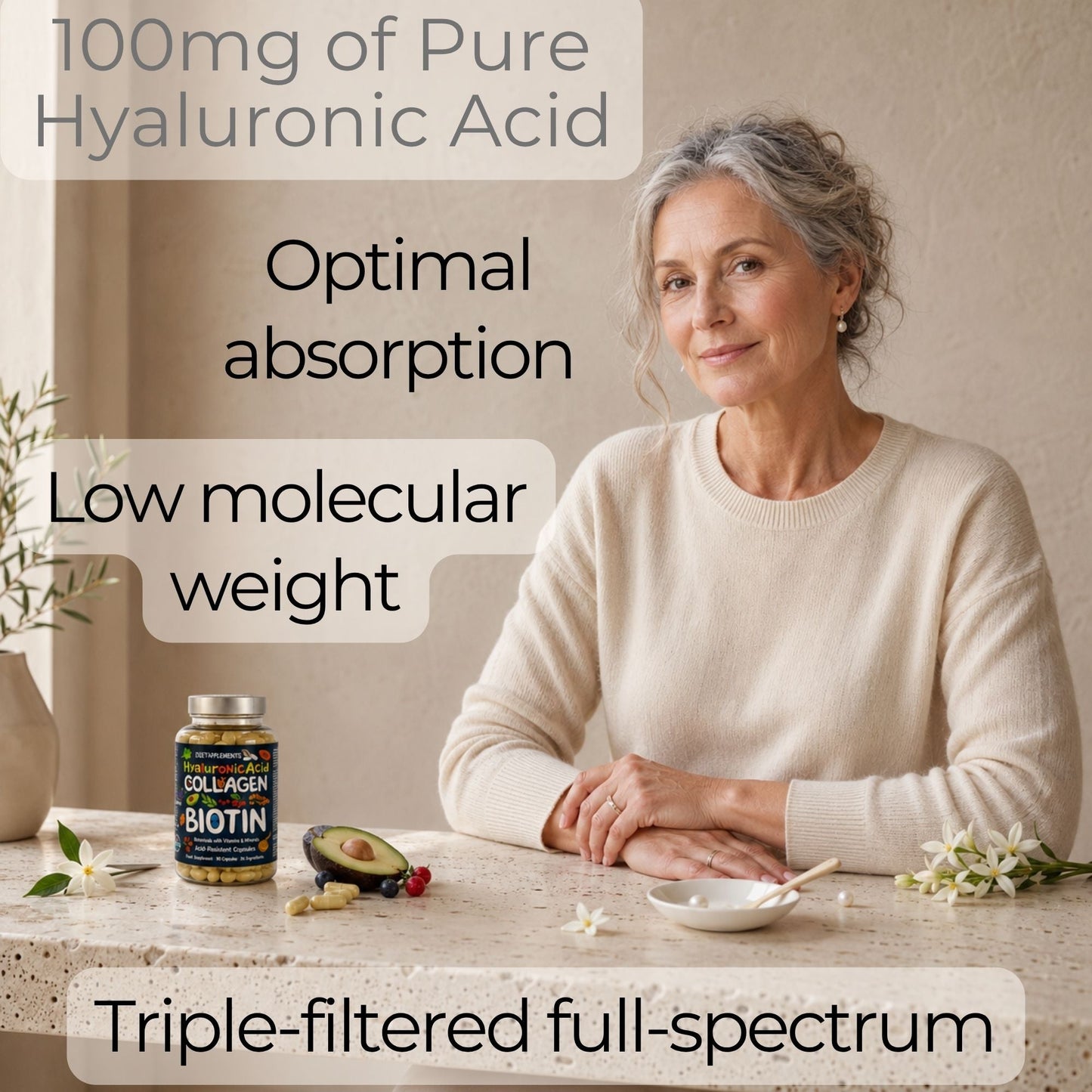 Marine Collagen, Hyaluronic Acid, Biotin, Vitamins, Minerals & Superfood - 35 Ingredients