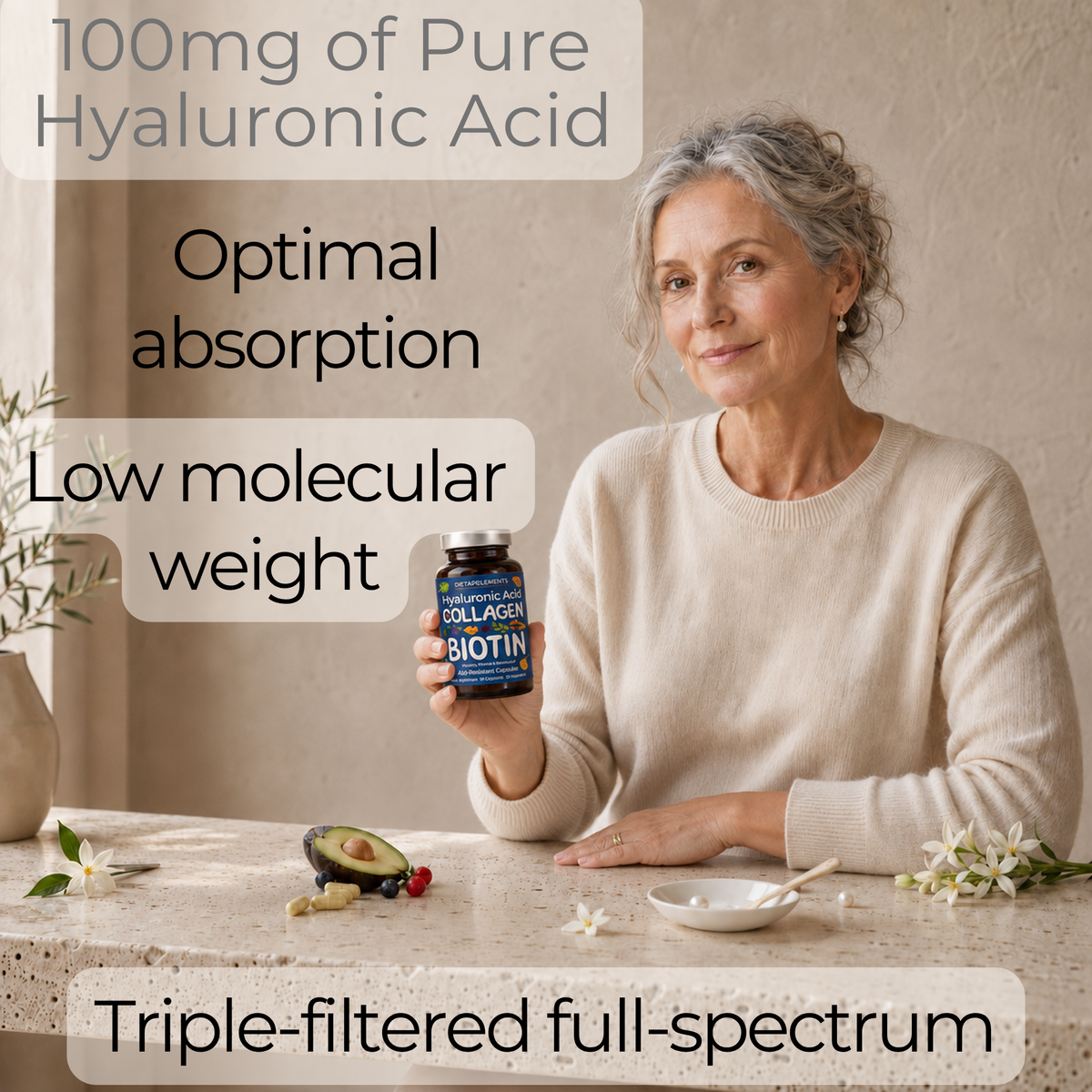 Marine Collagen, Hyaluronic Acid, Biotin, Vitamins, Minerals & Superfood - 35 Ingredients
