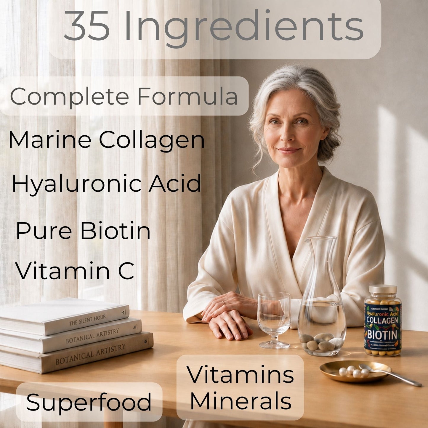 Marine Collagen, Hyaluronic Acid, Biotin, Vitamins, Minerals & Superfood - 35 Ingredients