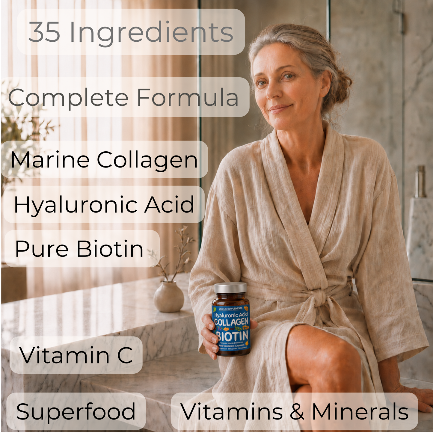 Marine Collagen, Hyaluronic Acid, Biotin, Vitamins, Minerals & Superfood - 35 Ingredients
