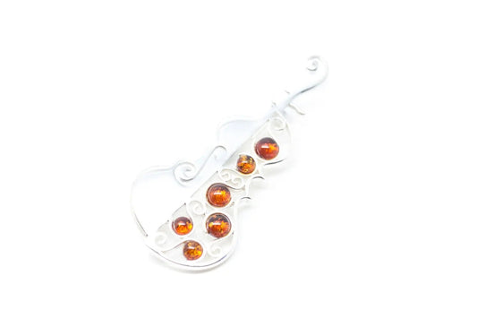 Amber Cello Pin Brooch