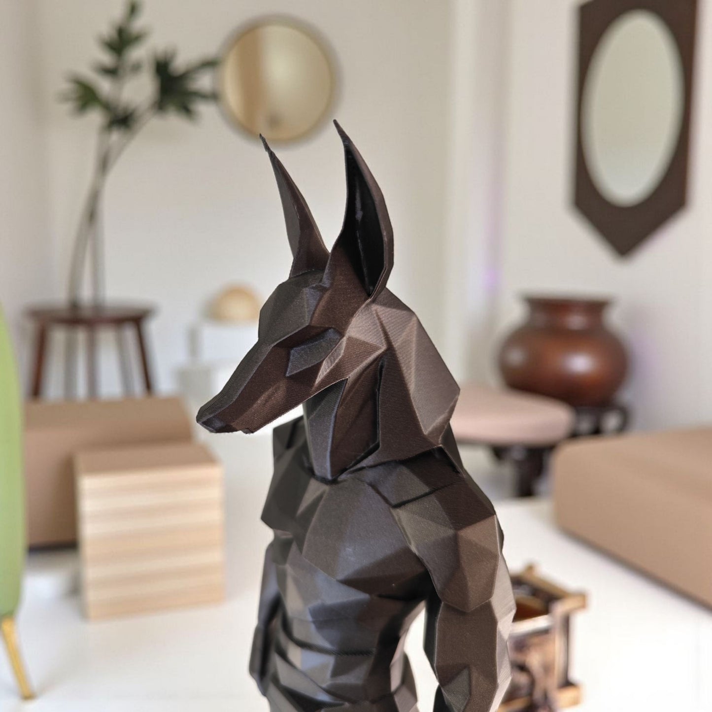 Sculpture #38 | Minimalist Low Poly Anubis Statue | Modern Egyptian Décor