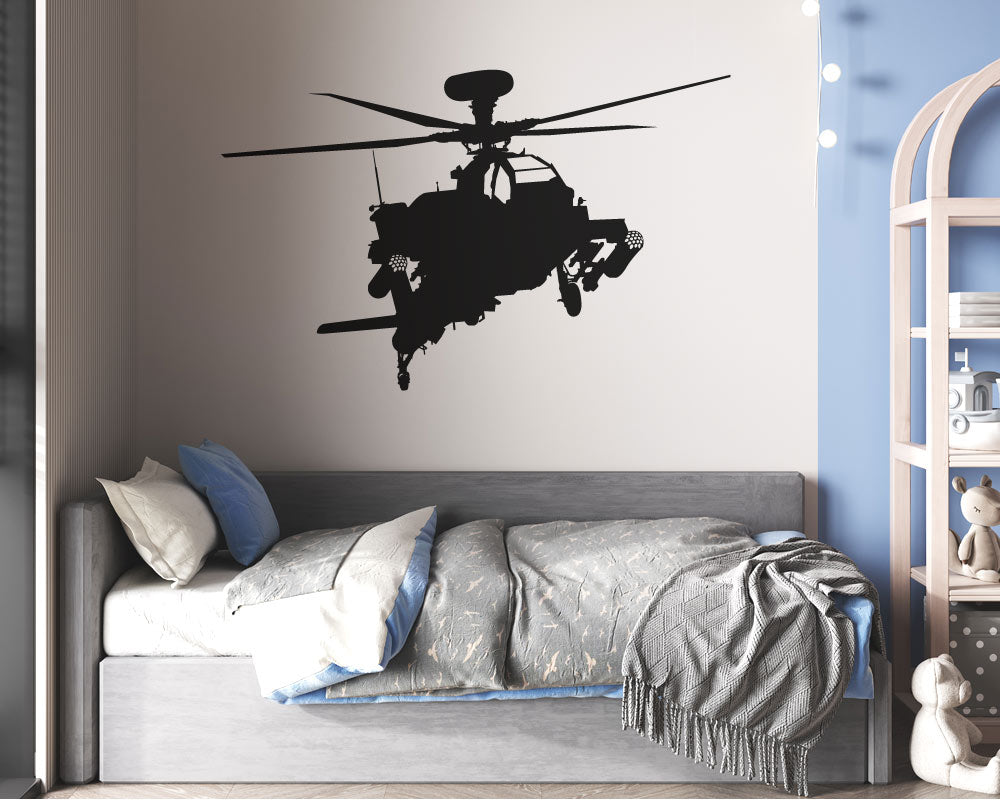 Apache Helicopter Wall Sticker – Military Aircraft Wall Art for Boys Bedroom