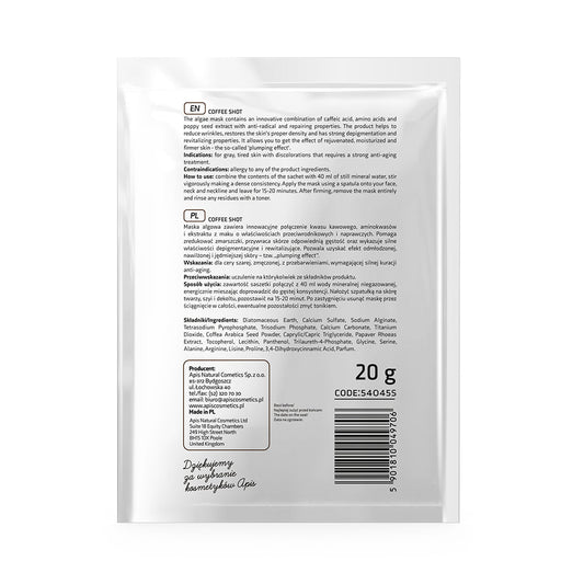 Apis COFFEE SHOT Bio-revitalising Algae Mask with Coffee Acid & Arabica Beans | 20g