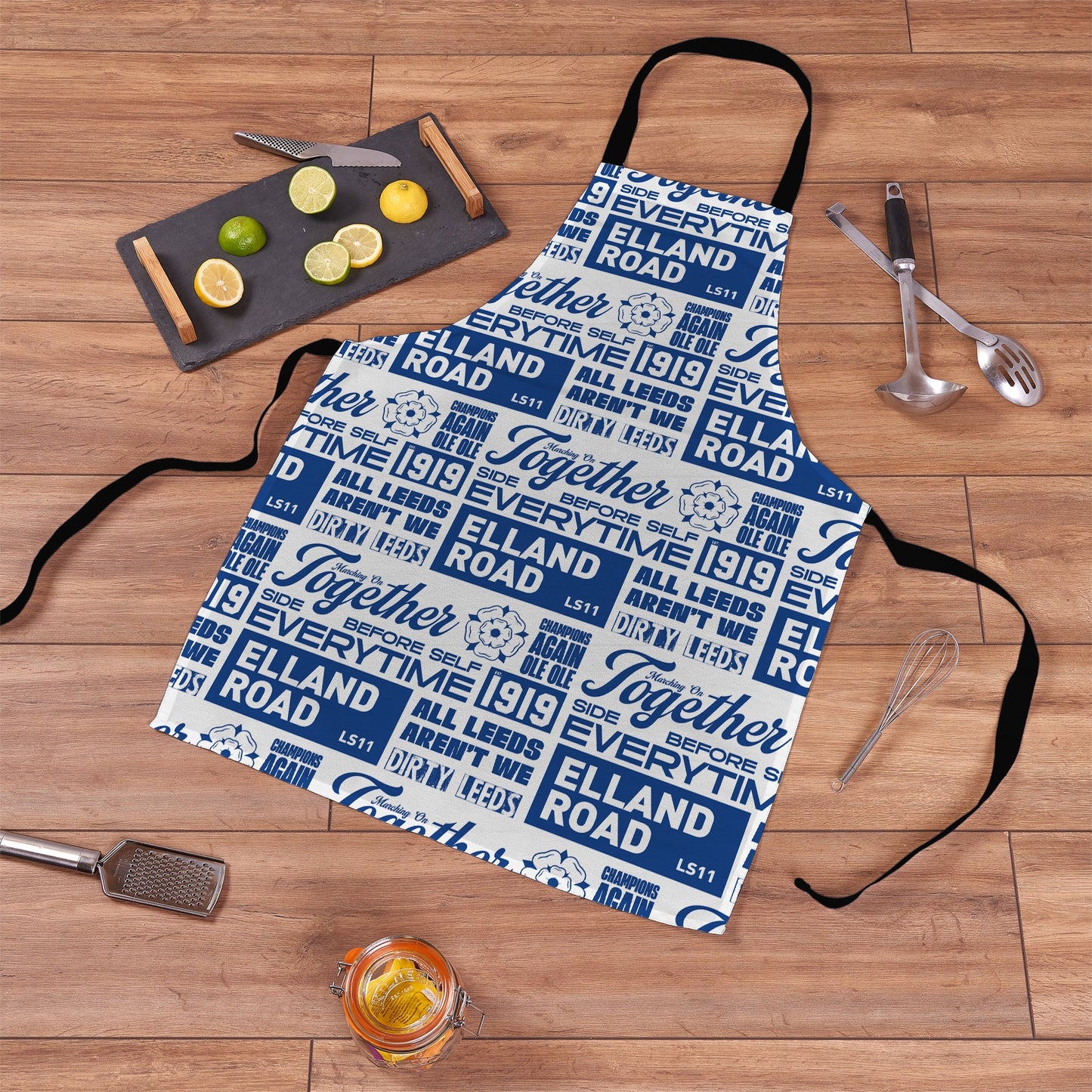 Leeds - Word Montage - White & Blue - Apron