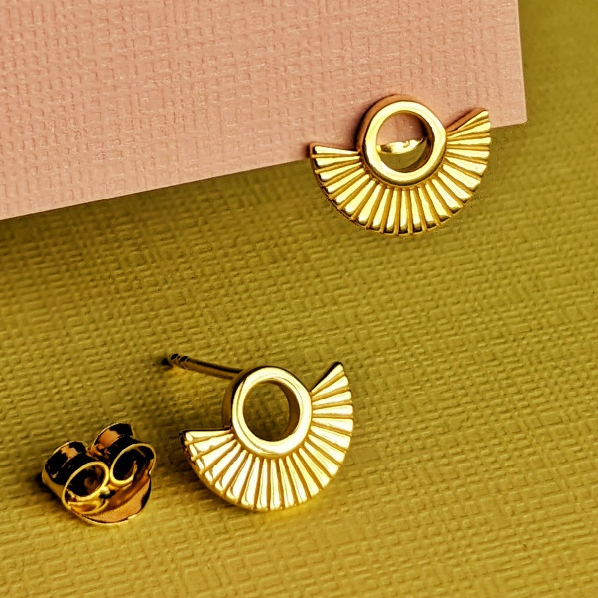 Art Deco Fan Gold Stud Earrings