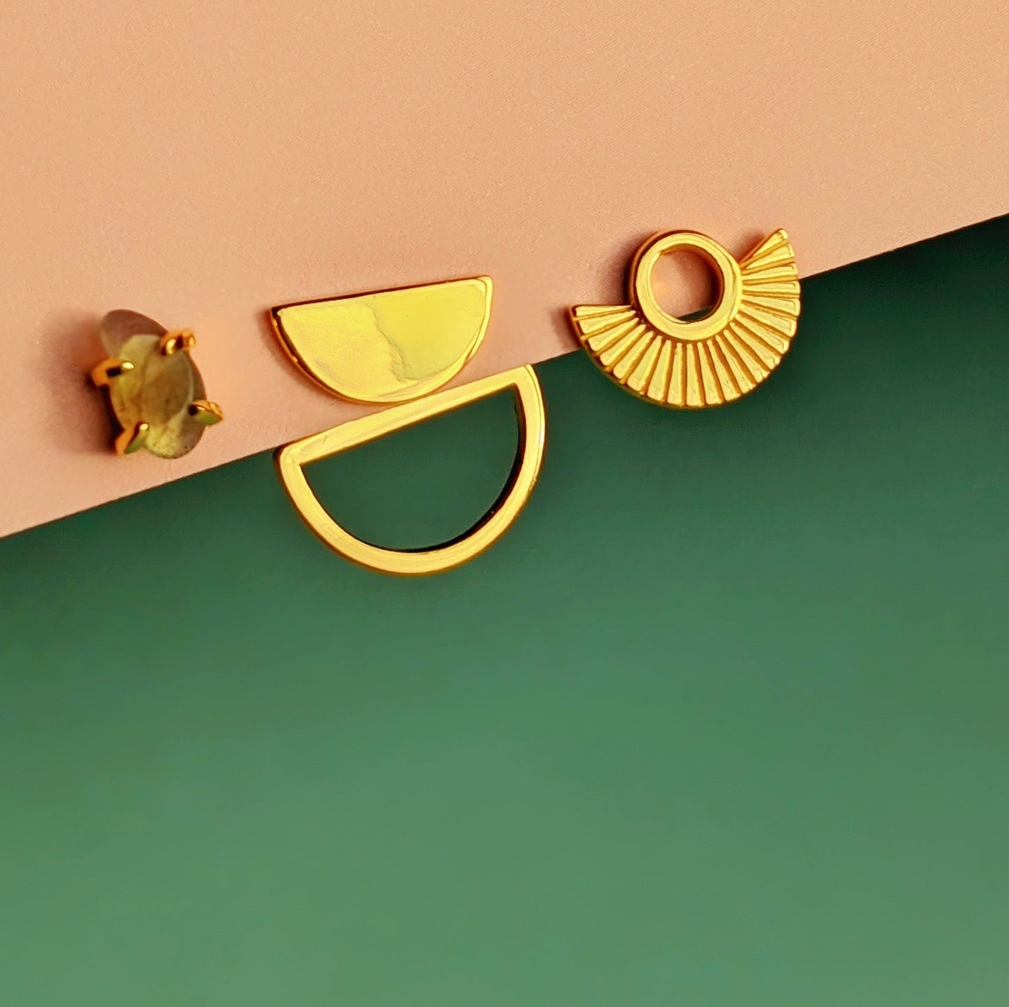 Art Deco Fan Gold Stud Earrings