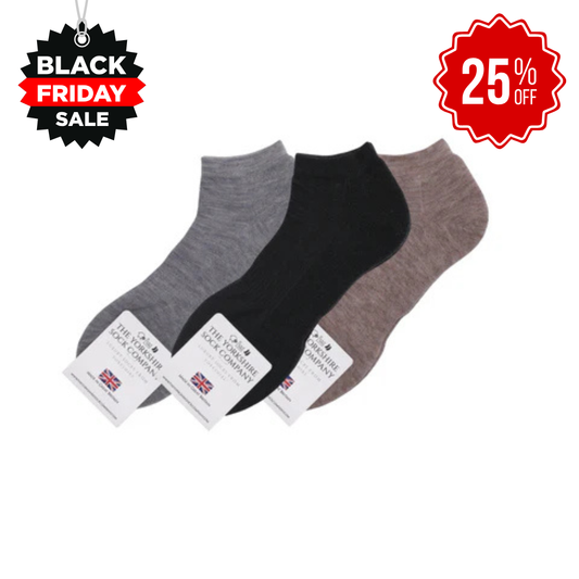 Ashville Pro Merino Mens Trainer Sock - Cushioned Sole - 3 Mixed Pair Bundle