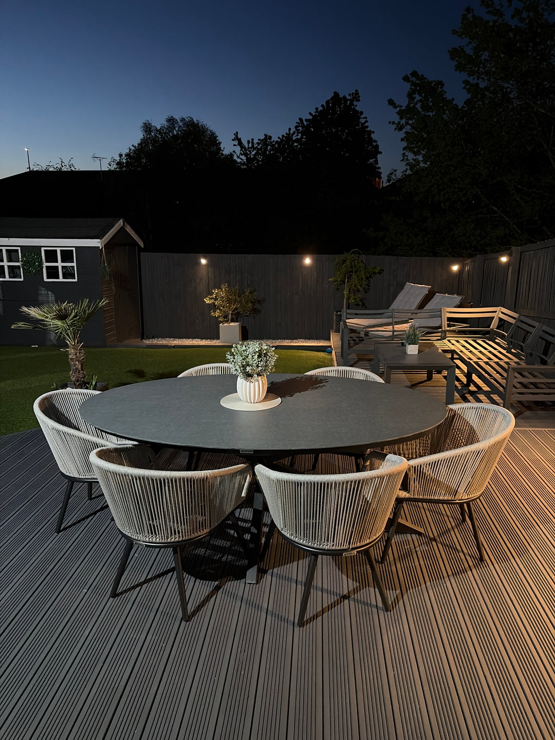 Aspen 6 Seater Ellipse Ceramic Glass Dining Set with Aspen Rope Chairs