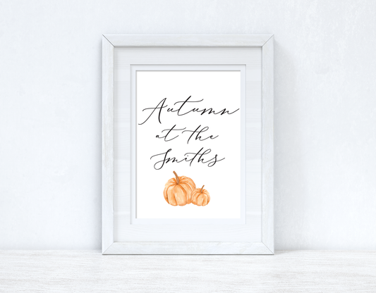 Personalised Autumn At The Surname Pumpkin Autumn Seasonal Wall Home Decor Print