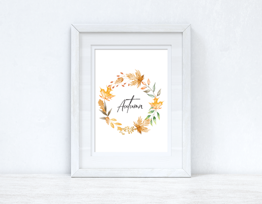 Autumn Watercolour Leaf Wreath Autumn Seasonal Wall Home Decor Print