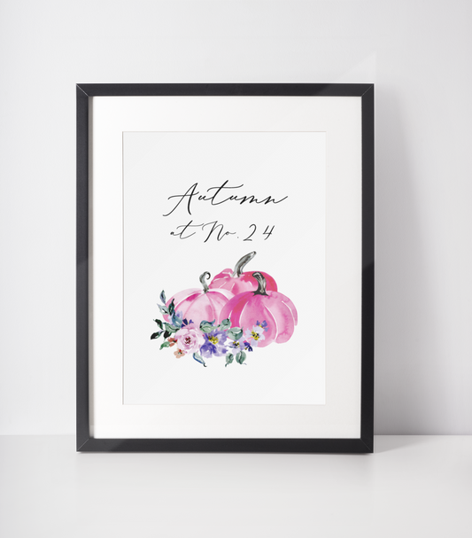 Autumn At No. House Pink Pumpkins Autumn Kitchen Seasonal Wall Home Decor Print