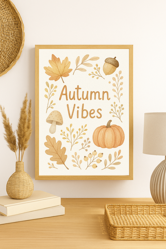 Autumn Vibes – Cosy Minimalist Fall Wall Art with Pumpkins & Leaves