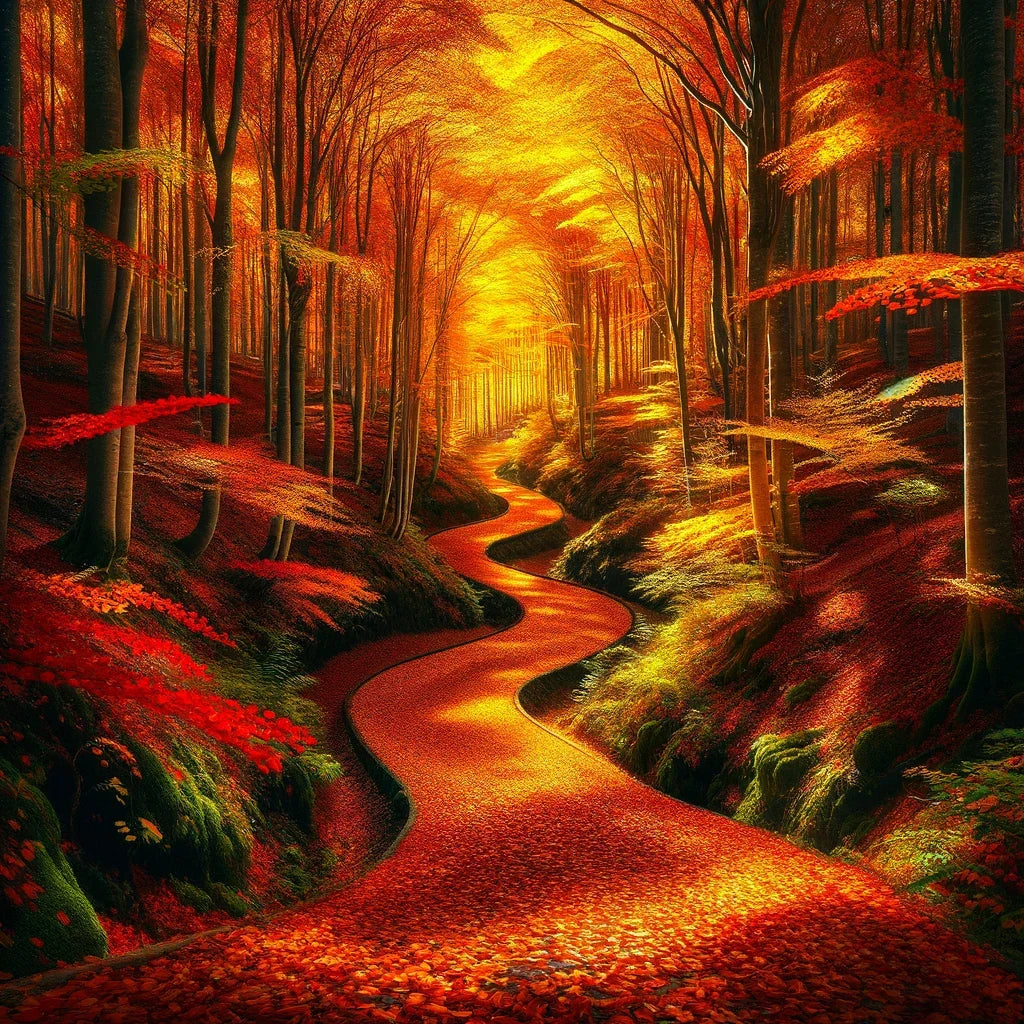 Autumn Forest Pathway Cotton Cushion