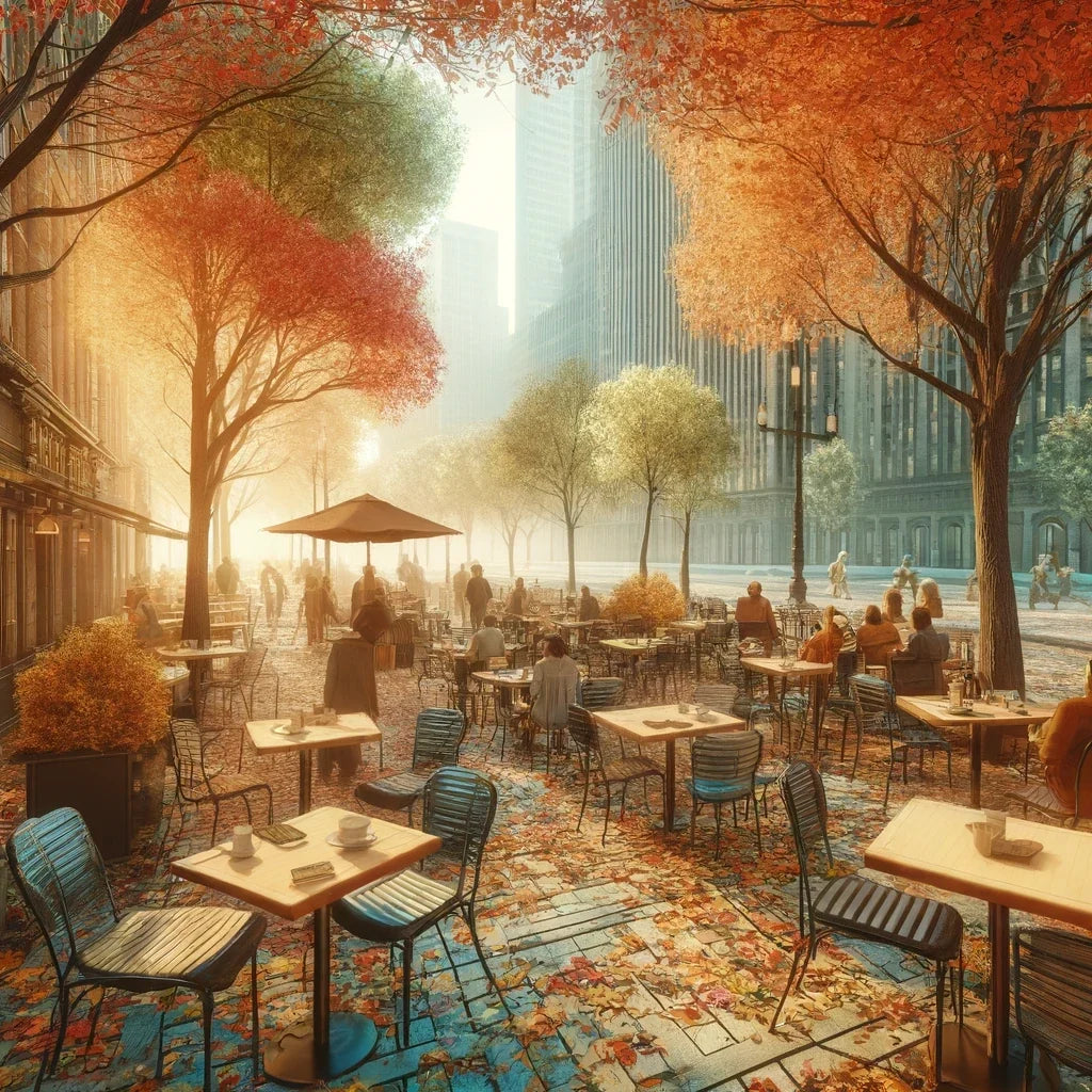 Autumn Morning Cafe Canvas