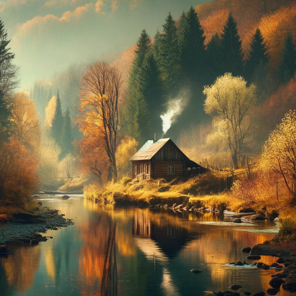 Autumn Riverside Retreat Canvas